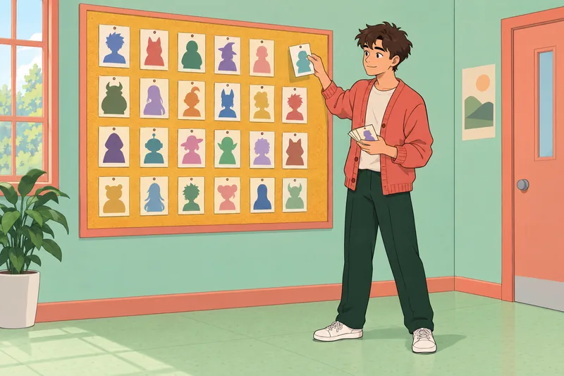 Quiz de personajes: estudiante ordena tarjetas.