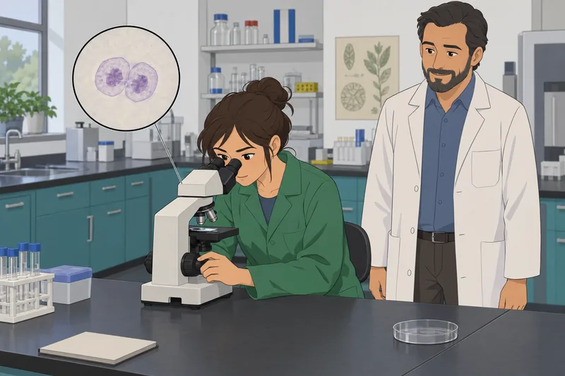 Mitosis Quiz depicts a student using a microscope.
