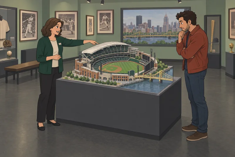 MLB Stadium Quiz: guide studies a ballpark model.