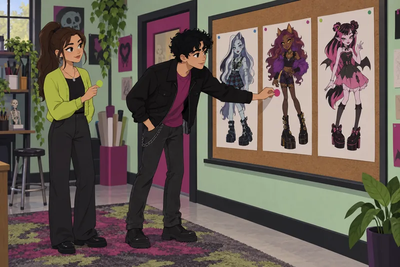 Monster High Characters choices fill a classroom board.