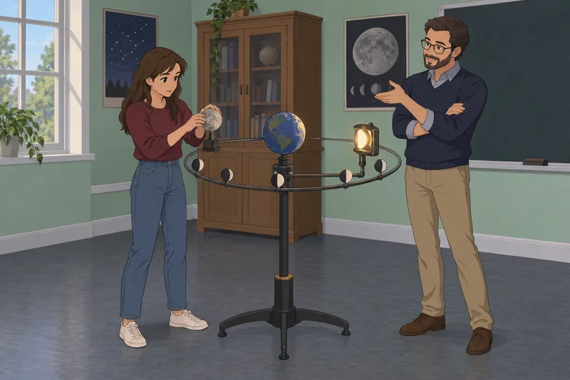 El cuestionario sobre la Luna junto al modelo.