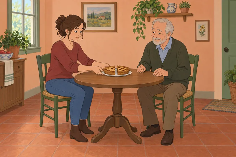 Morality Test shows neighbors sharing pie fairly.
