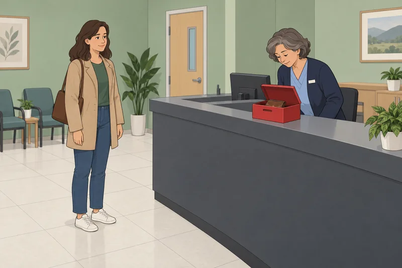 Escena del cuestionario de identidad en una clínica.