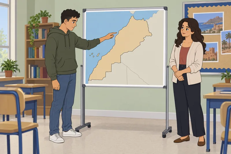 Quiz sobre Marruecos muestra un mapa en clase.