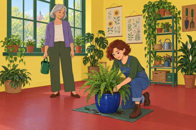 Mother Daughter Quiz: Daughter tends a plant.