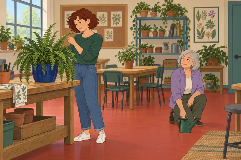 cuestionario para madres: hija cuida una planta.