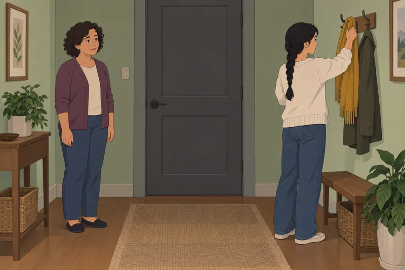 cuestionario para madres: hija espera junto a puerta.