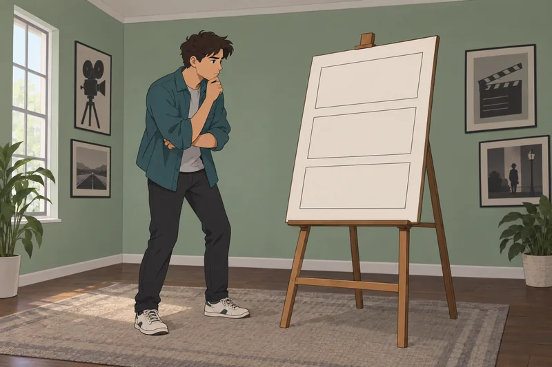 Movie Buff Quiz studies a storyboard scene.