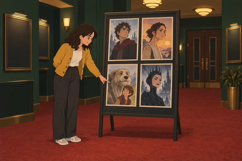 Quiz de personajes: una mujer estudia cuatro retratos.