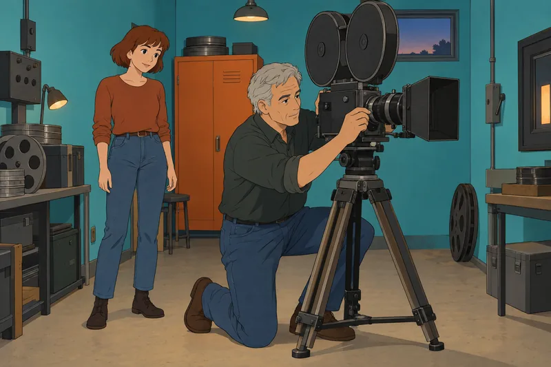 Movie Quiz captures a technician adjusting a camera.