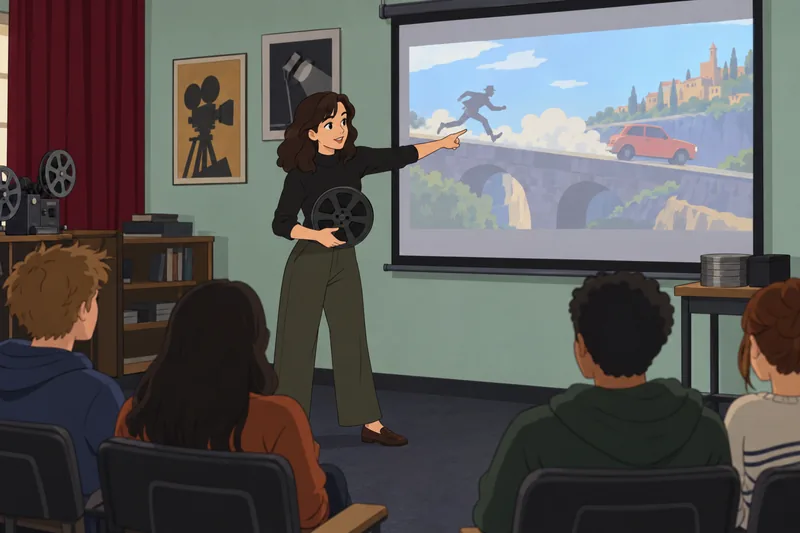 Movie Scene Quiz in a cinema classroom.