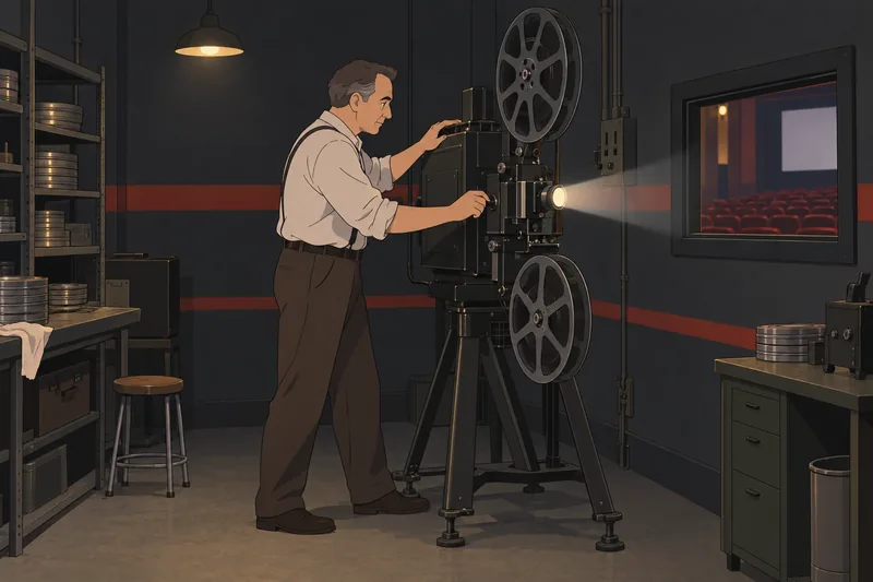 Movie Star Quiz shows a projectionist adjusting focus.