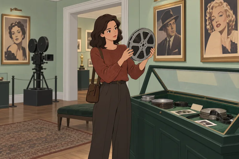 Movie Star Quiz shows a visitor examining film.
