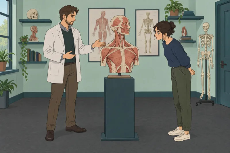 Muscles of the — a student studies neck anatomy.