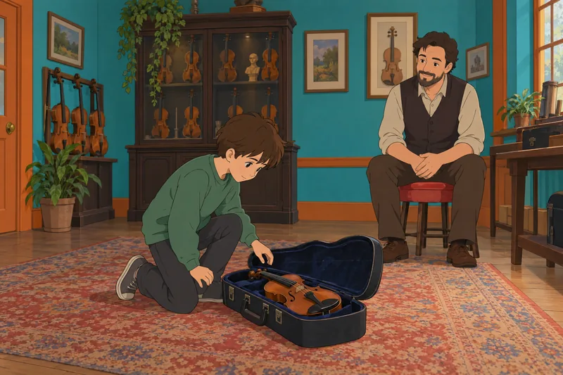 Music Quiz for children notices a violin.