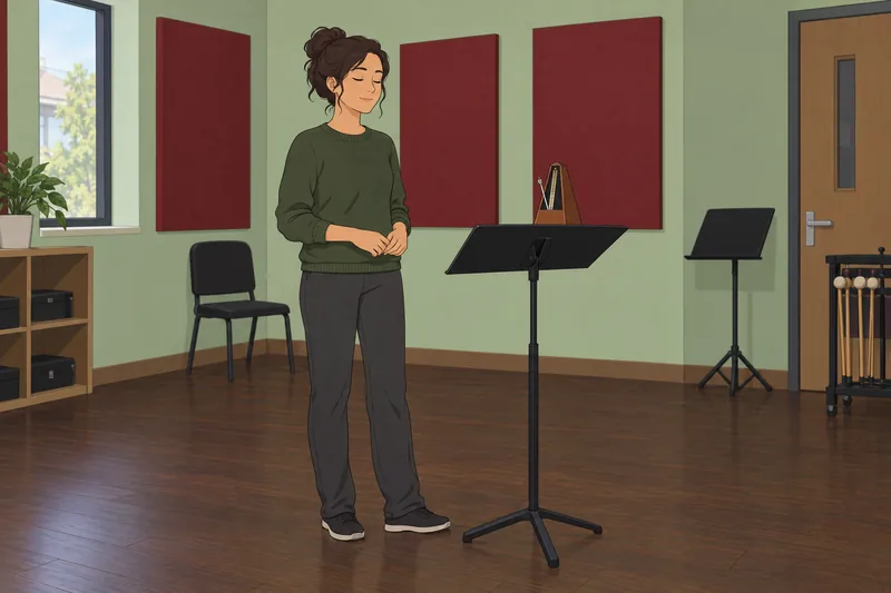 cuestionario de ritmo: una alumna oye un metrónomo.