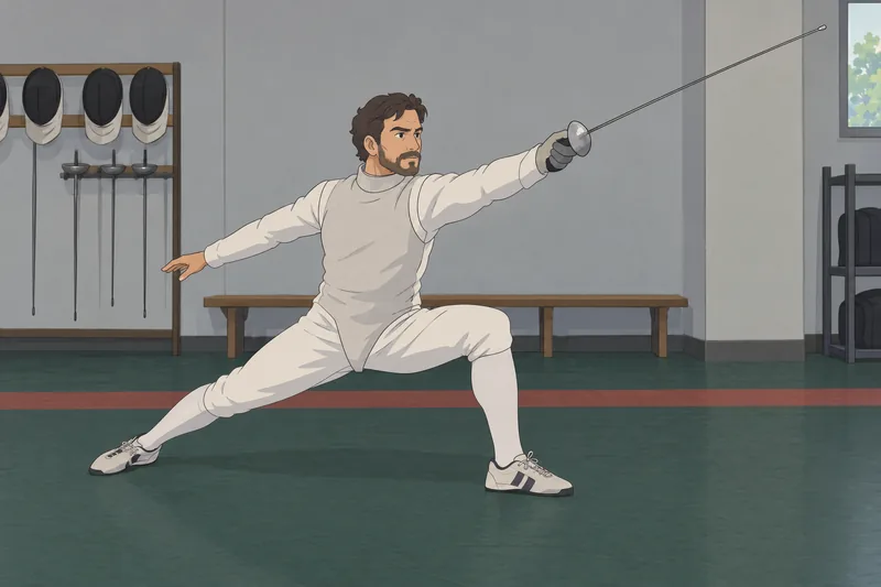 Name the Sport shows a fencer lunging.