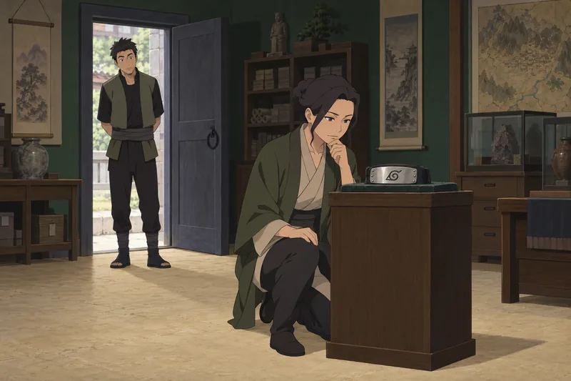 Naruto Village Quiz: archivist examines a shinobi headband.