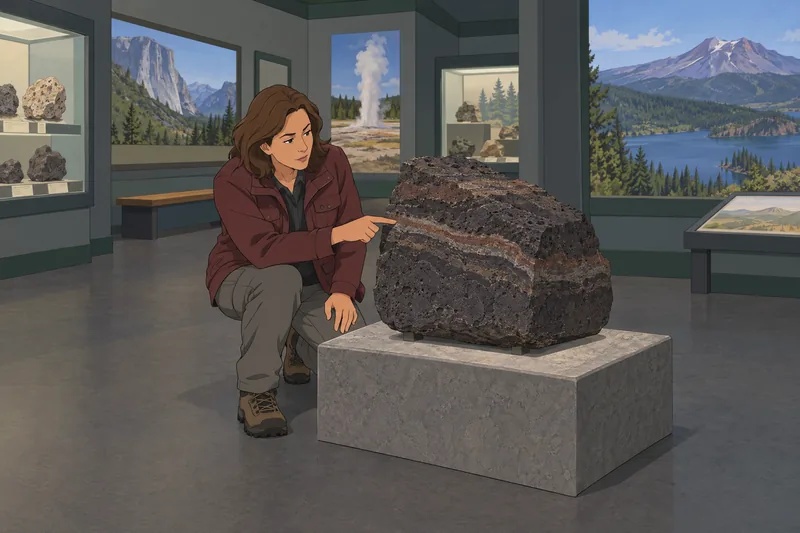 National Park Quiz: inspect a volcanic specimen.