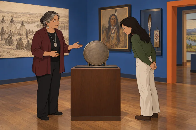 Native American Quiz: visitor examines a treaty seal.