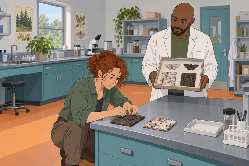 Natural Selection Quiz compares moth camouflage across habitats.