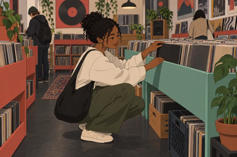 Quiz sobre NBA muestra una fan estudiando vinilo.