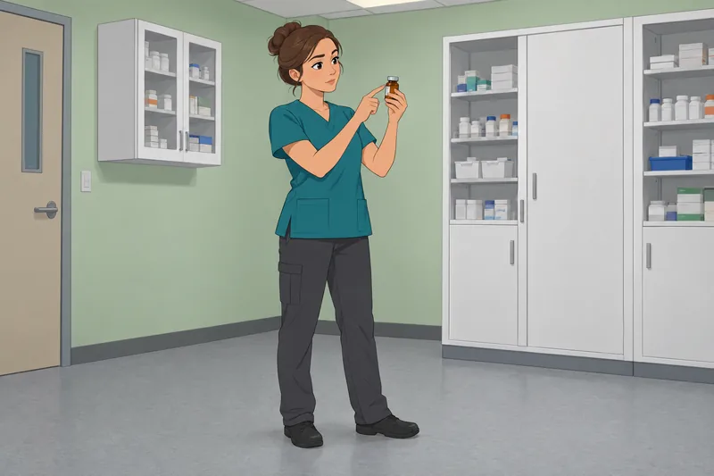 NCLEX Practice Quiz: learner checks a vial.