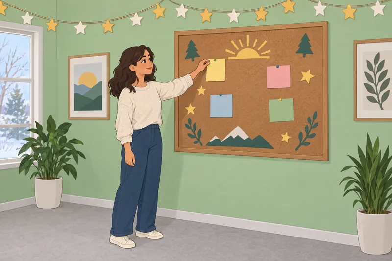 New Year's Resolutions appear on a goal board.