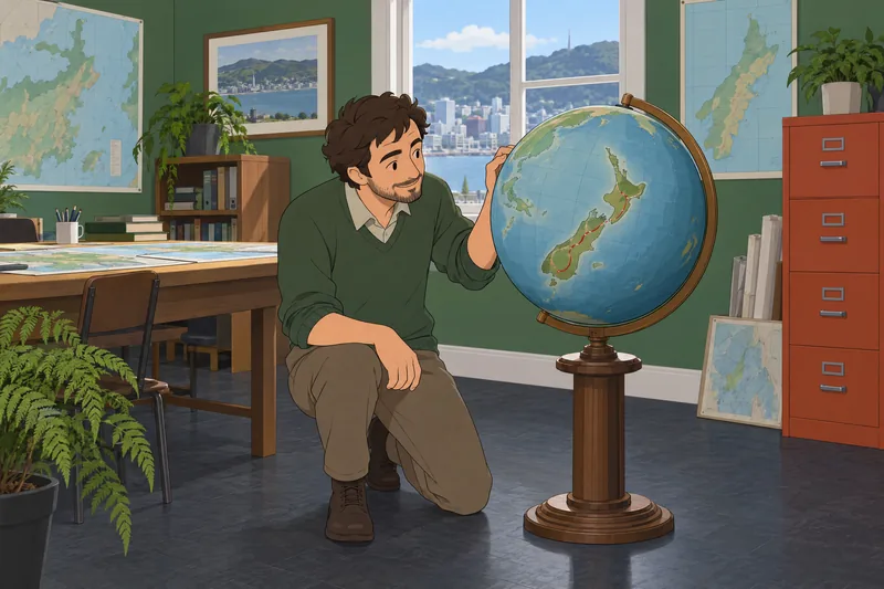 New Zealand Quiz uses a globe for routes.