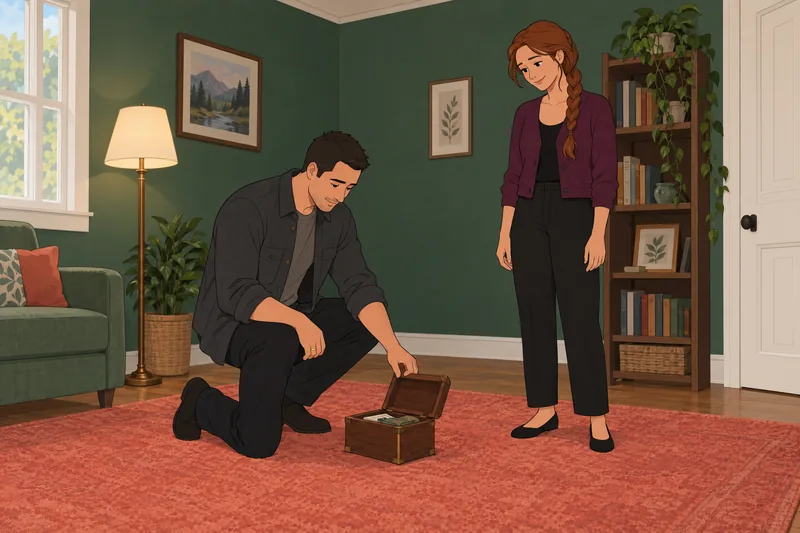 Newlywed Quiz shows spouses opening a keepsake box.