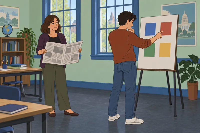 cuestionario de noticias aparece en un aula.