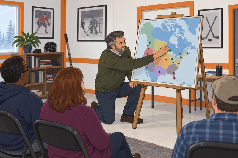NHL Teams Quiz: An instructor places markers.