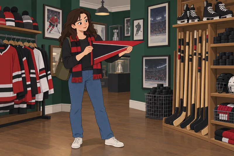 NHL Teams Quiz: A fan studies a pennant.