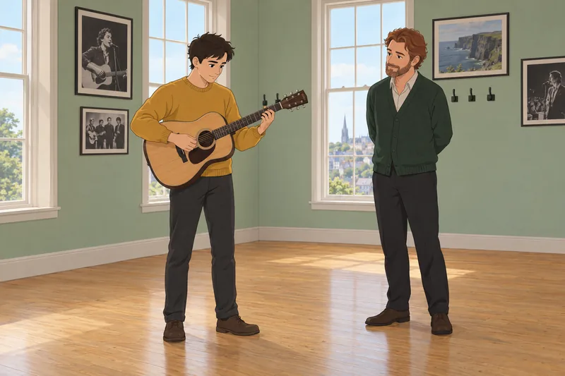 Niall Horan Quiz shows a learner studying guitar.