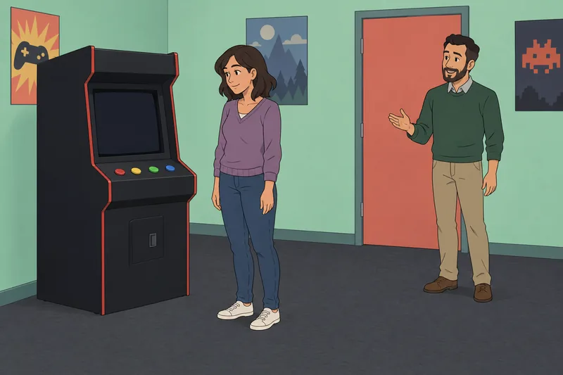 Un cuestionario de personajes junto a una máquina.