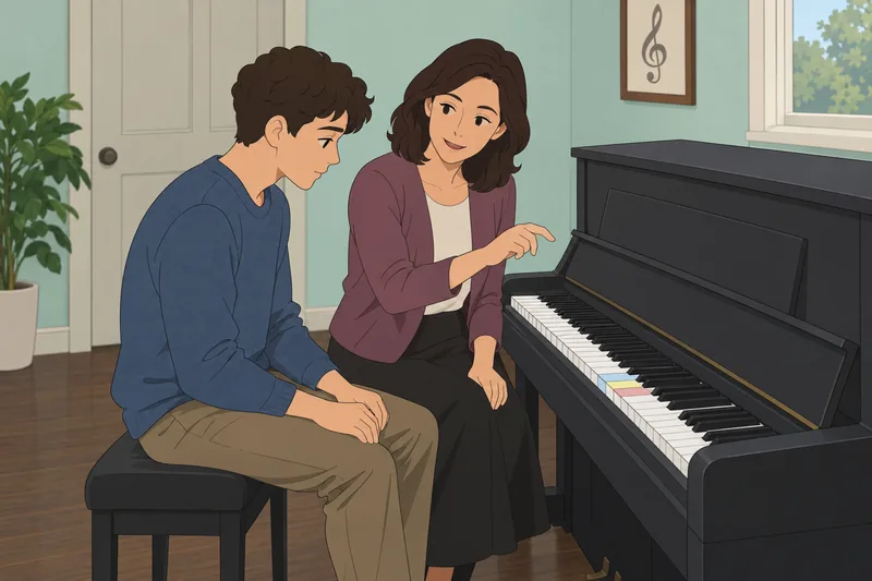 cuestionario sobre notas muestra una clase de piano.