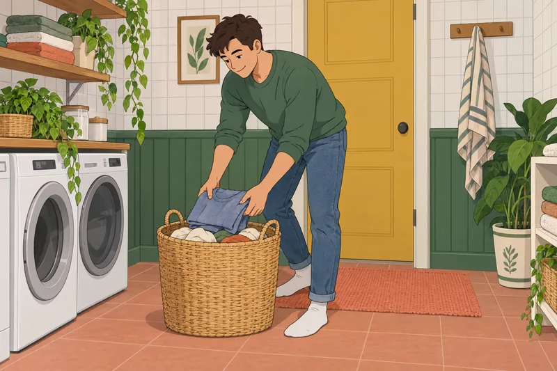 Masculinity test: a man sorts laundry calmly.