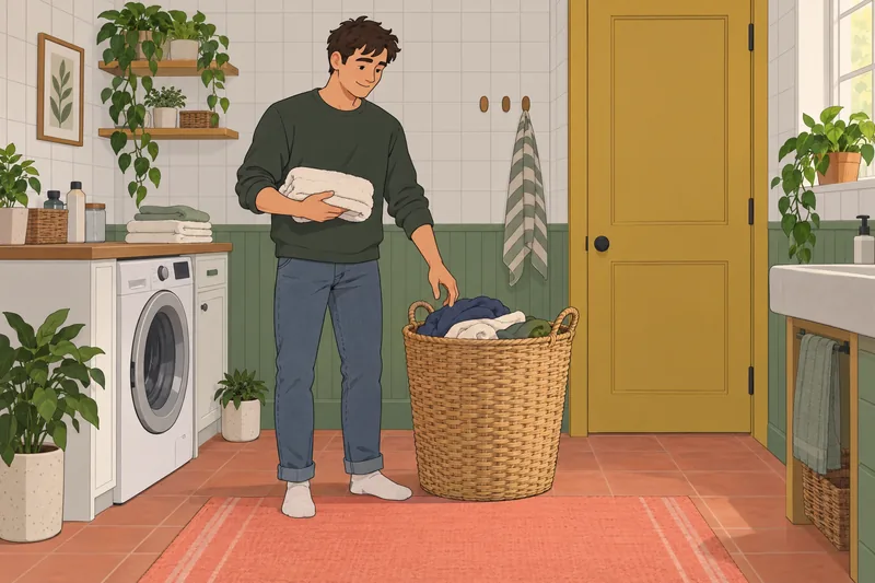 normas de comportamiento: un hombre ordena la ropa.