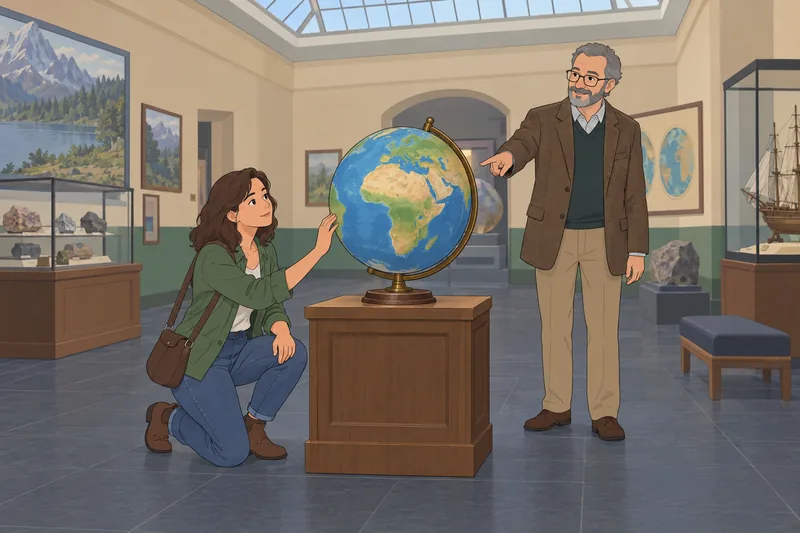 North Africa Map review surrounds a museum globe.