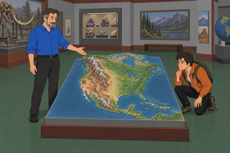 North America Physical landforms on a museum model.