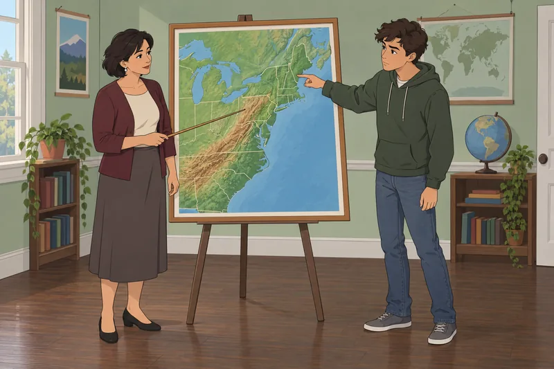 Northeast States Quiz: student studies a map.