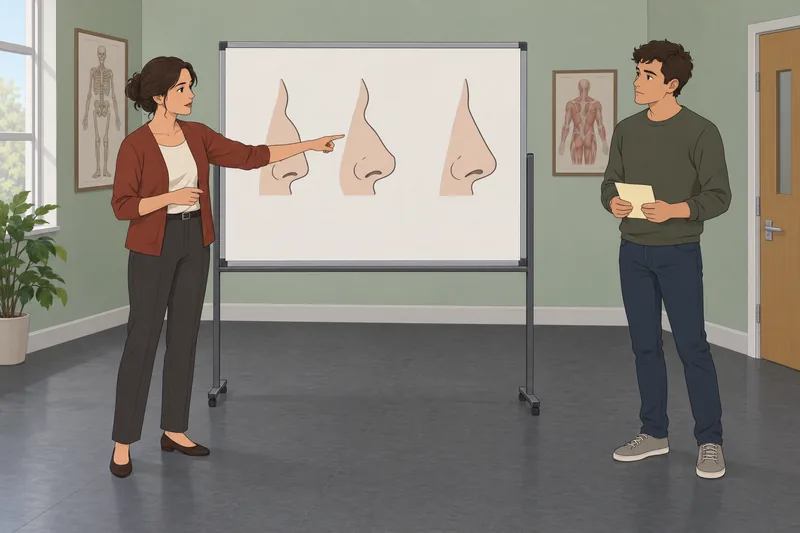 Nose Shape Quiz: a teacher marks profile landmarks.