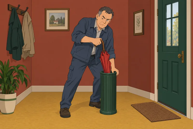 Novaco Anger Scale: caretaker frees a stuck umbrella.
