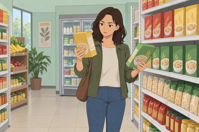 Nutrition Quiz shows a shopper comparing food packages.
