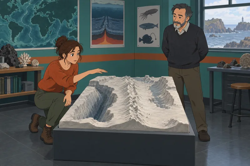 Ocean Quiz beside a solid seafloor model.