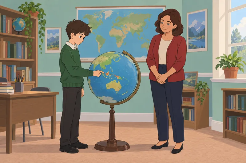 Oceania Capitals Quiz: student studies a globe.