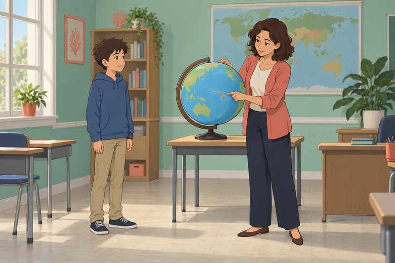 cuestionario sobre las capitales: alumno observa un globo.