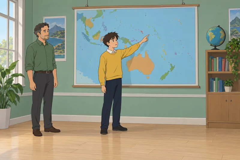 Oceania Map Quiz shows island recognition in class.