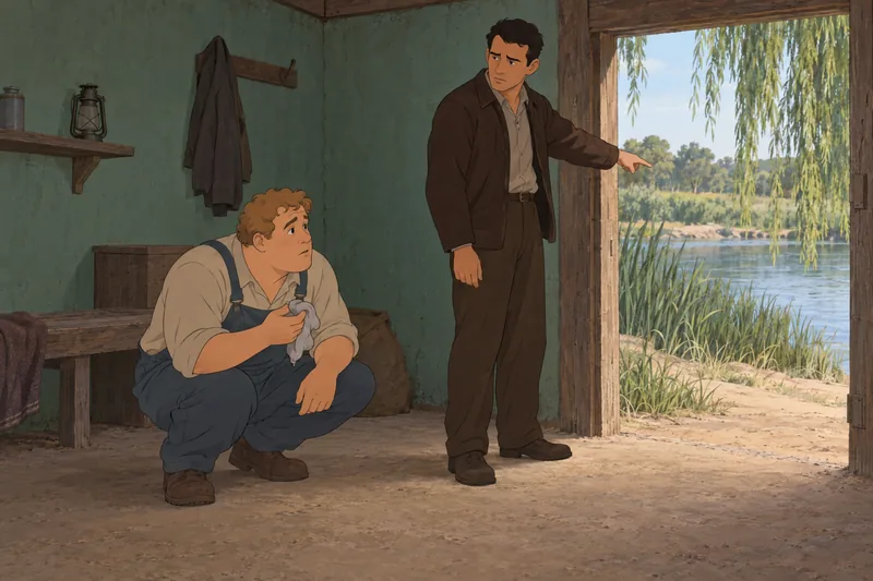 Of Mice and George points toward the river.