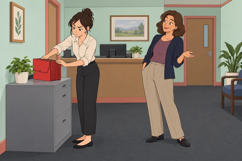 Office Character Quiz shows coworkers sorting files.